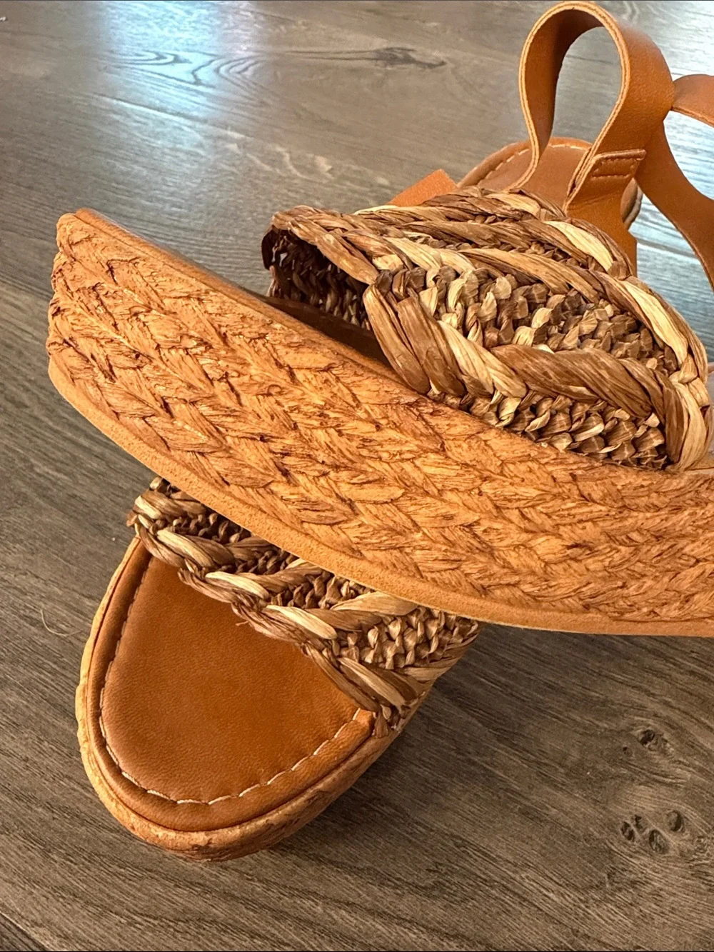 Women’s Italian Shoemakers Tan Woven Espadrille Wedge Sandals